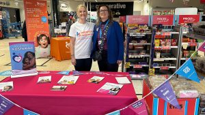 Annie (left) and Karen (right) spreading adoption and fostering awareness at Time to Talk Day